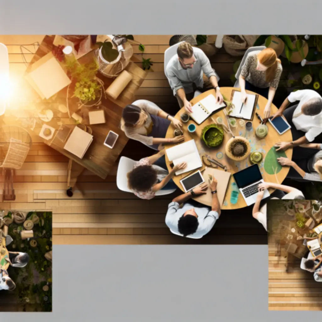 EcooAura csapat közös munkában egy természetes, világos irodában