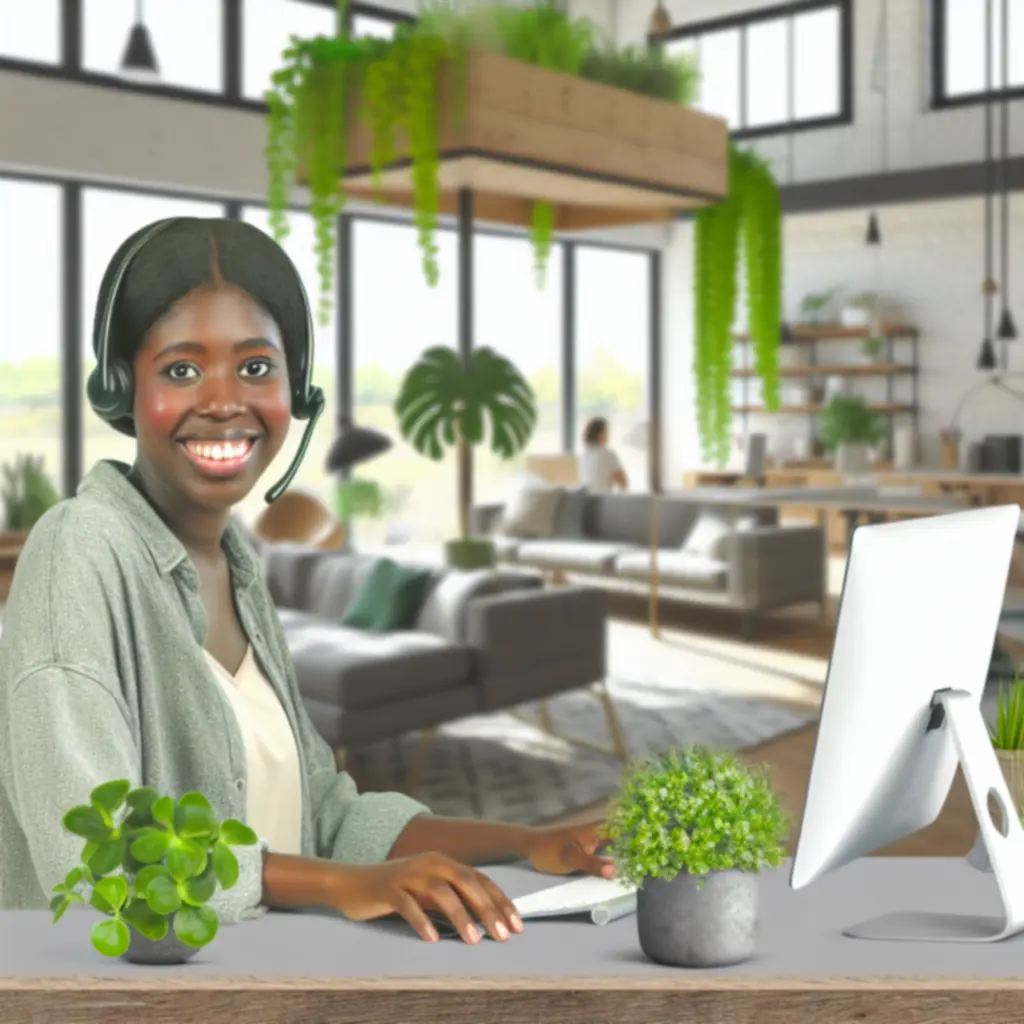 EcooAura ügyfélszolgálat zöld, természetes hangulatú irodában