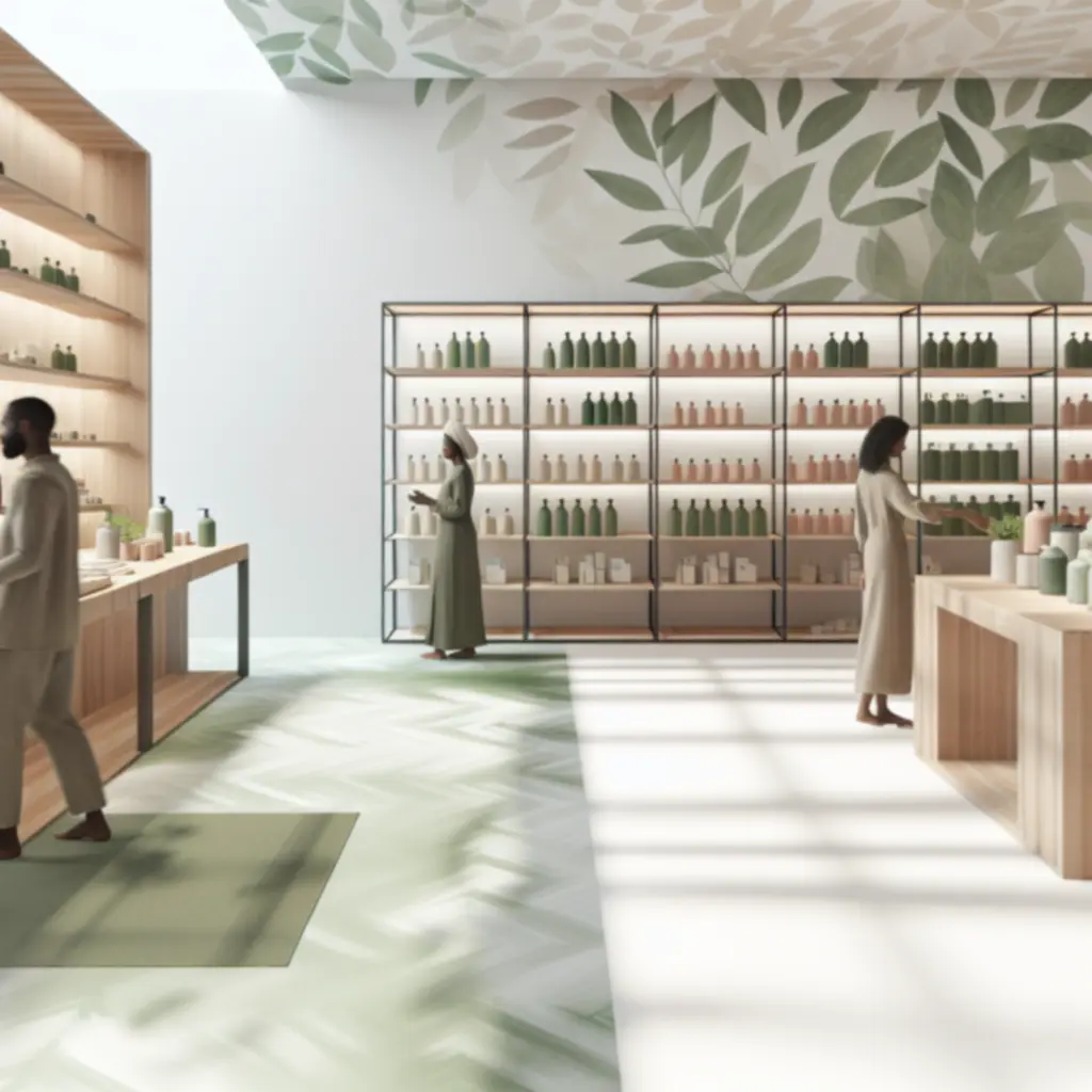 EcooAura online bolt felülete, természetes színekkel és öko-barát termékekkel