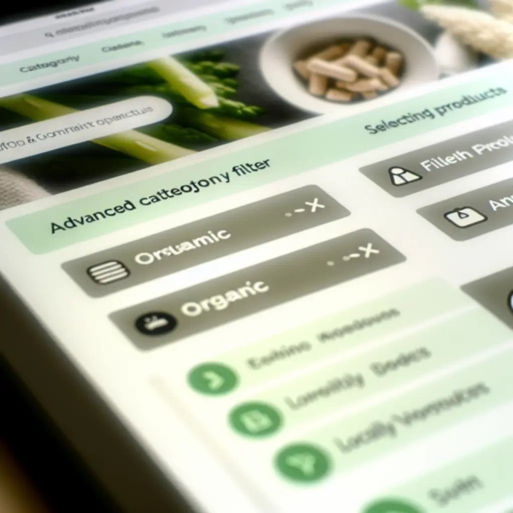 Kategória- és szűrőoldal vizuális megjelenése a EcooAura shopban